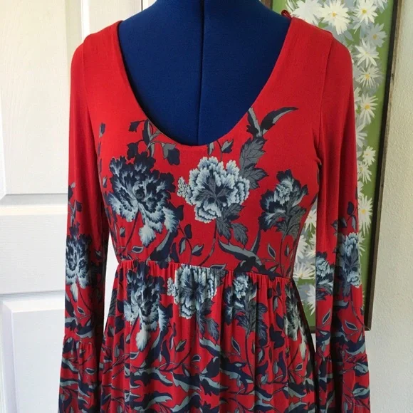 NWT FREE PEOPLE Midnight Garden Red Floral Maxi Dress - Picture 5 of 14